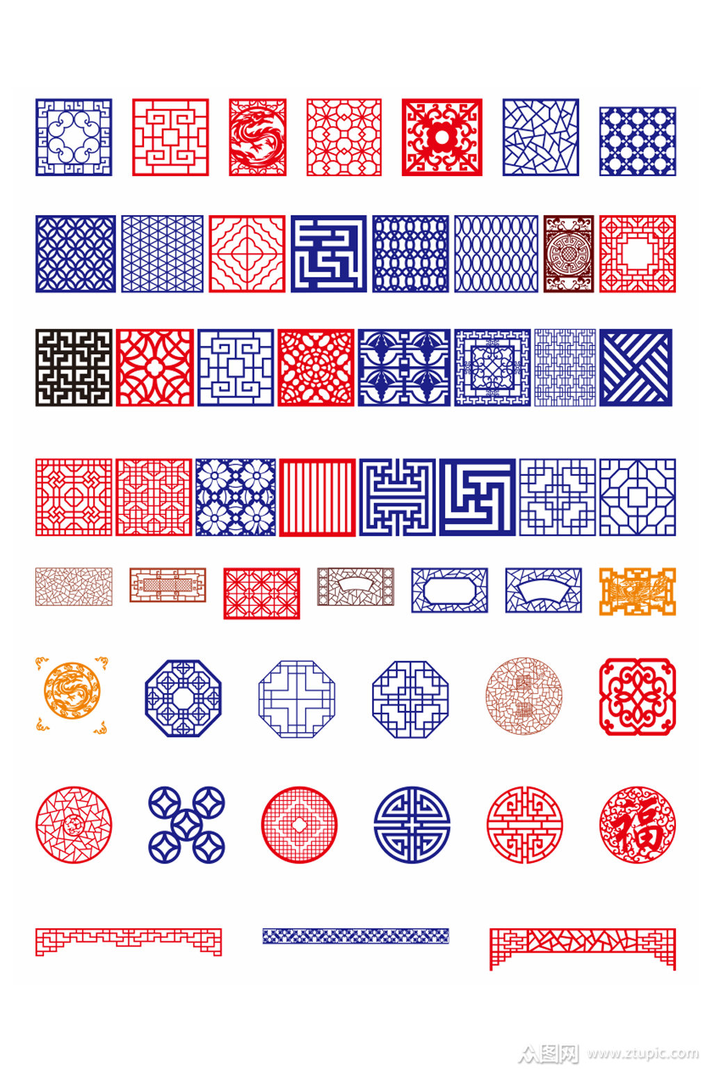 中国风镂空古典花窗边框造型素材