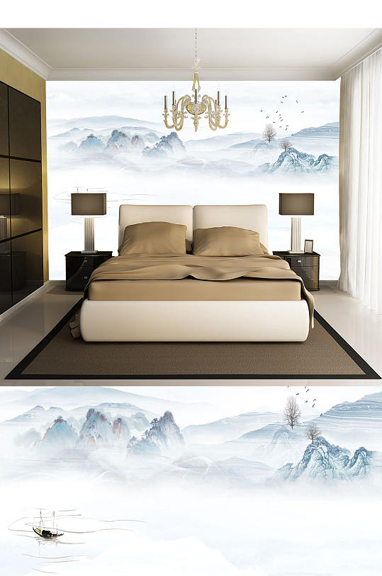 船树水墨山水意境山水-众图网