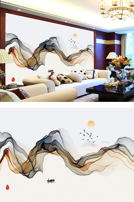 意境水墨电视背景墙-众图网