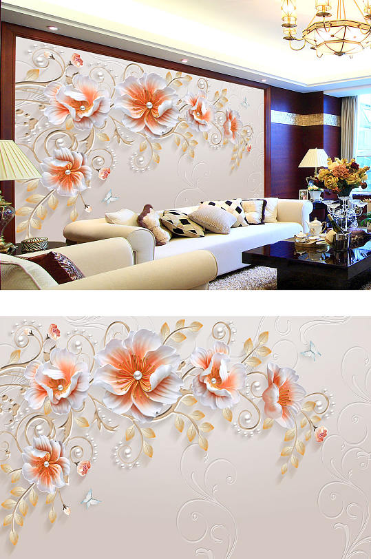 珠宝花电视机背景墙-众图网