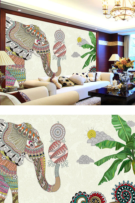 大象电视机背景墙-众图网