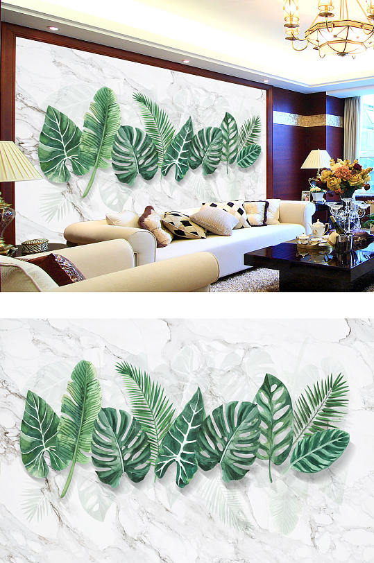 芭蕉叶电视背景墙-众图网