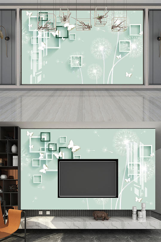 蒲公英蝴蝶家装背景墙-众图网