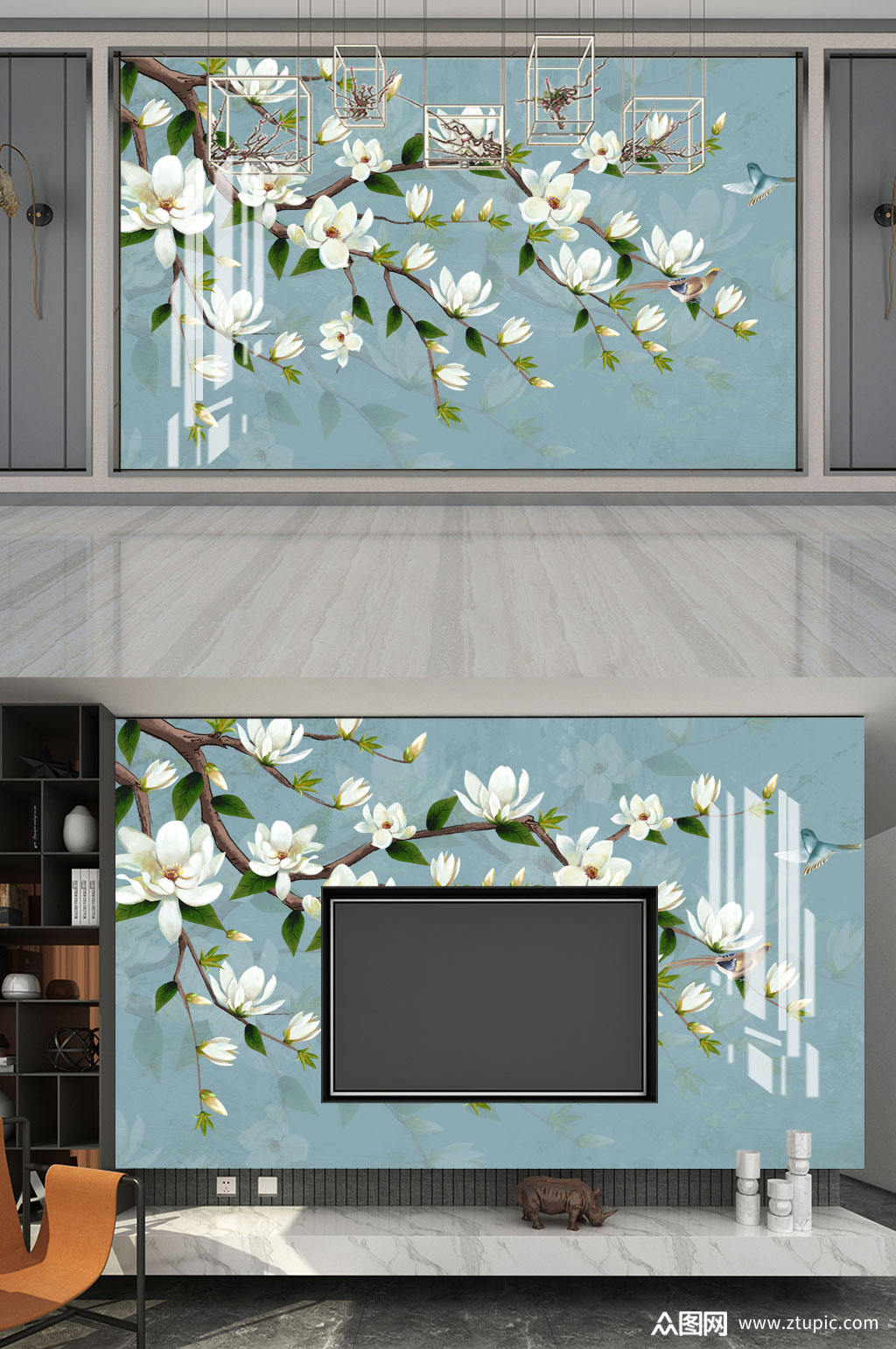 花鸟画玉兰花背景墙