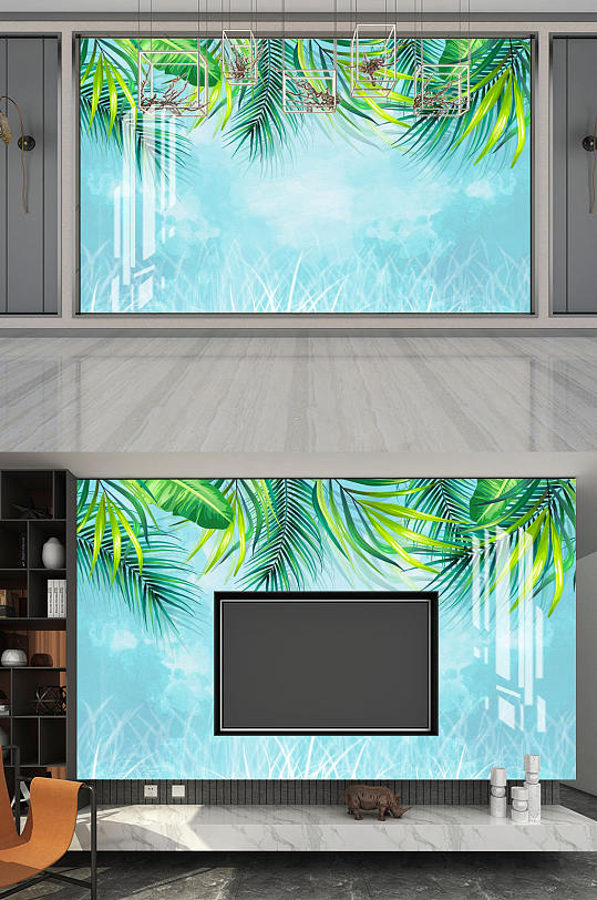 叶芭蕉叶铁树叶背景墙-众图网