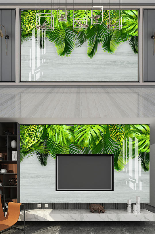 树叶芭蕉叶电视背景墙
