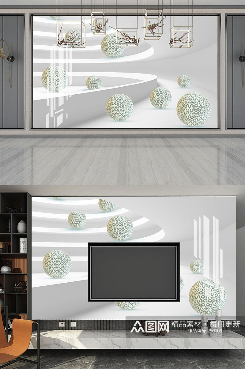 圆球3D立体空间背景墙素材