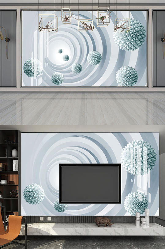 3D立体空间圆球背景墙-众图网