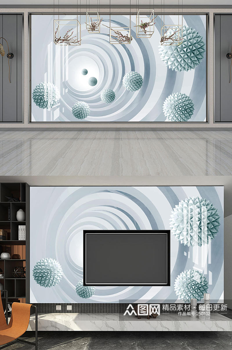 3D立体空间圆球背景墙素材