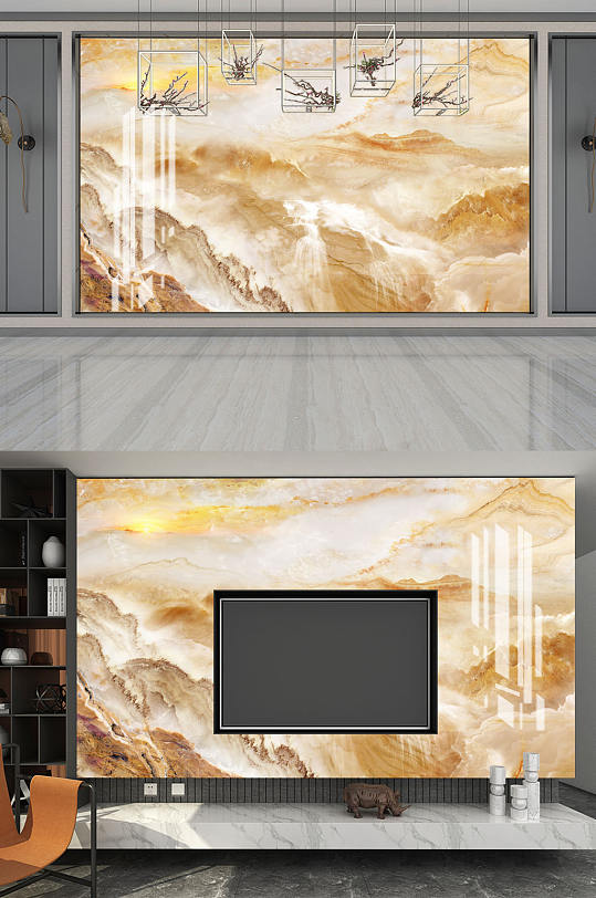 山水画大理石纹背景墙-众图网