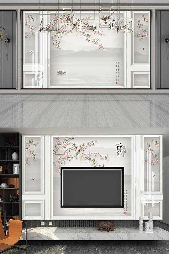 花鸟画玉堂富贵背景墙-众图网