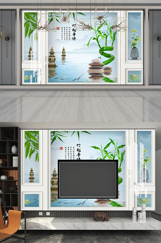 竹报平安竹子鹅卵石塔-众图网