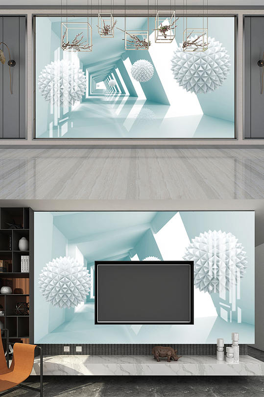 3D立体空间圆球背景墙-众图网