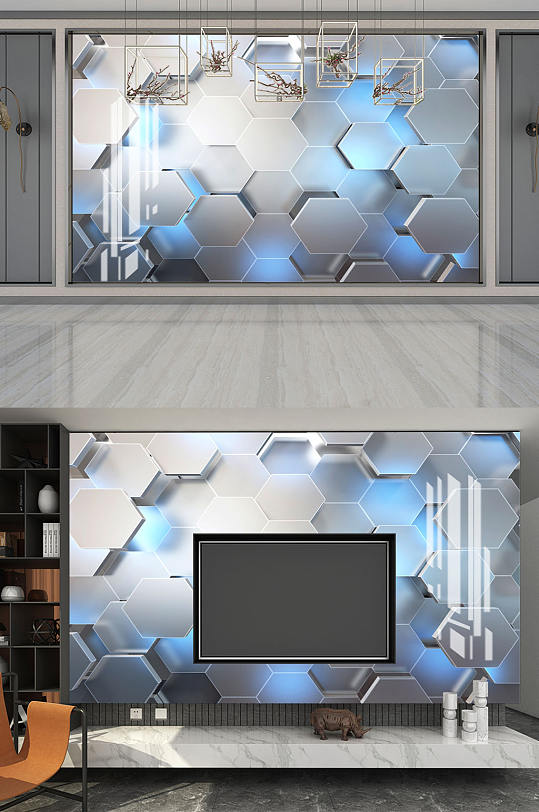 几何3D立体电视背景墙-众图网