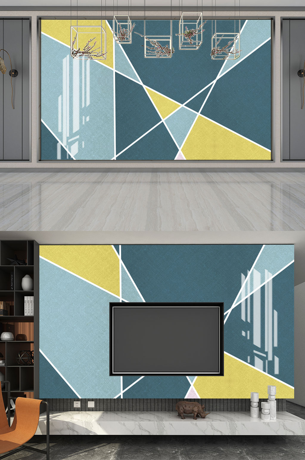 >几何三角形电视背景墙