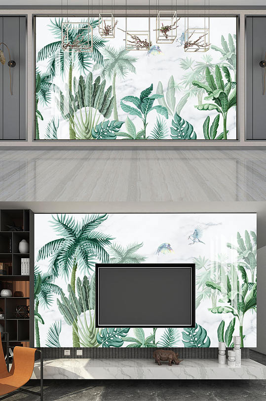 芭蕉树爬山虎背景墙-众图网