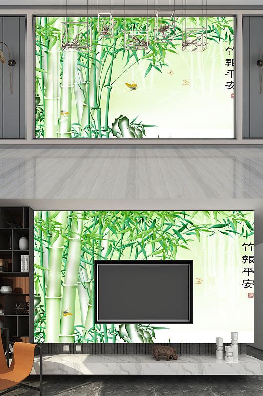 竹报平安竹子竹子蜻蜓-众图网