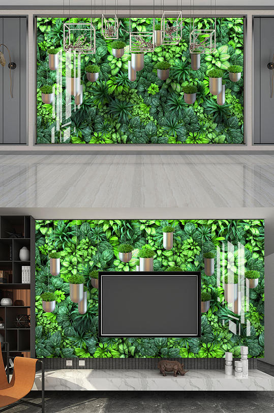 花藤绿叶电视背景墙-众图网