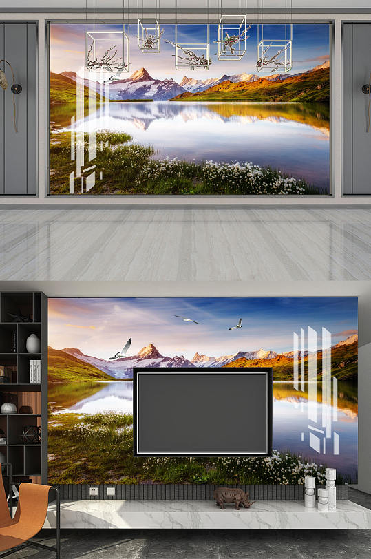 山水风画山水风景背景墙-众图网