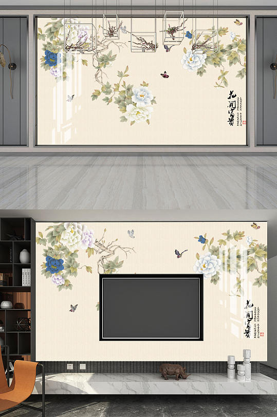 牡丹花开富贵背景墙-众图网