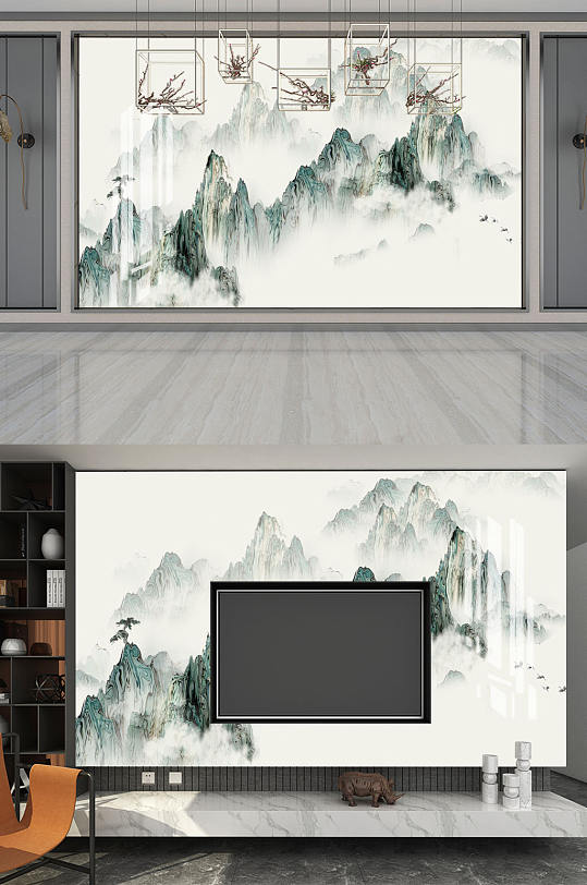 水墨画山水画背景墙-众图网