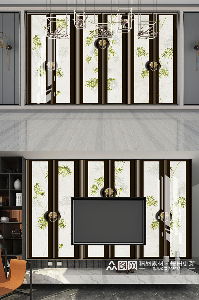 竹子造型电视背景墙素材