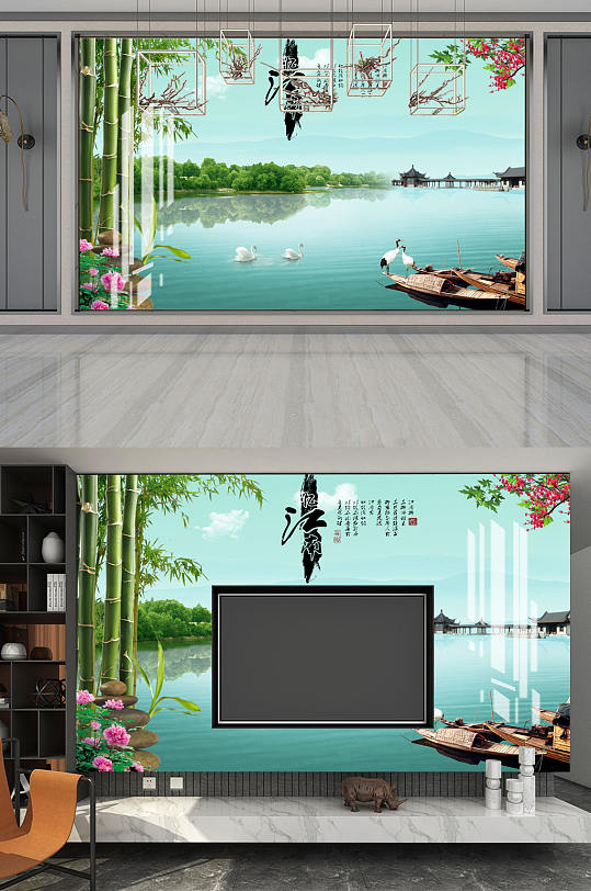 山水风景江南竹子背景墙-众图网