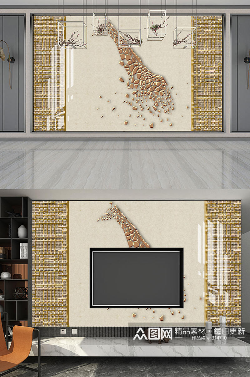 长颈鹿护墙板背景墙素材