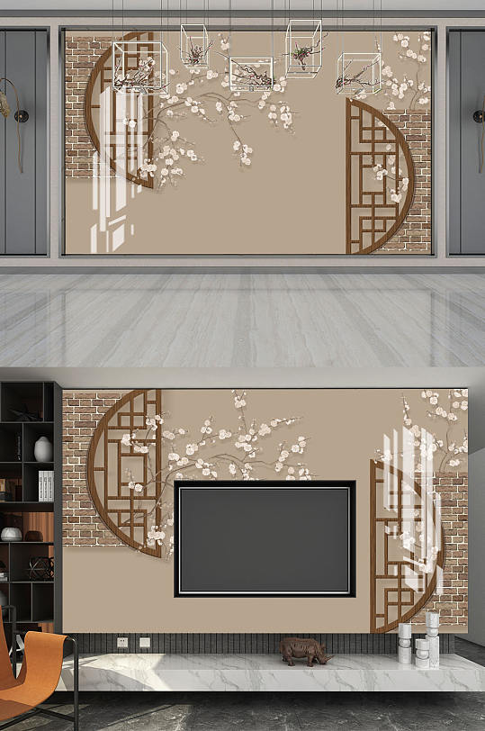 花鸟画梅花造型背景墙-众图网
