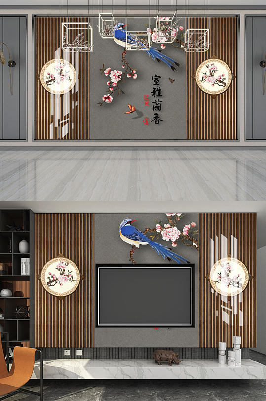 花鸟画梅花雅室蘭香背景墙-众图网