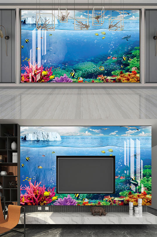 海底世界珊瑚小鱼背景墙-众图网