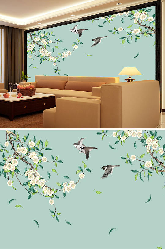 花鸟画飞鸟背景墙-众图网