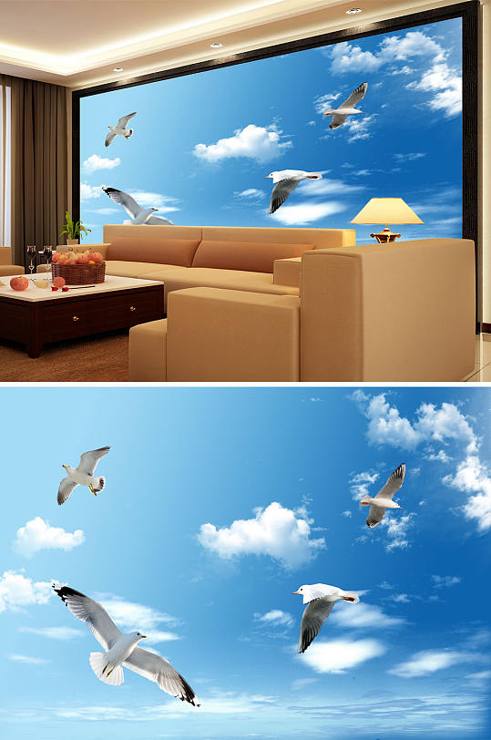 蓝天白云鸽子背景墙