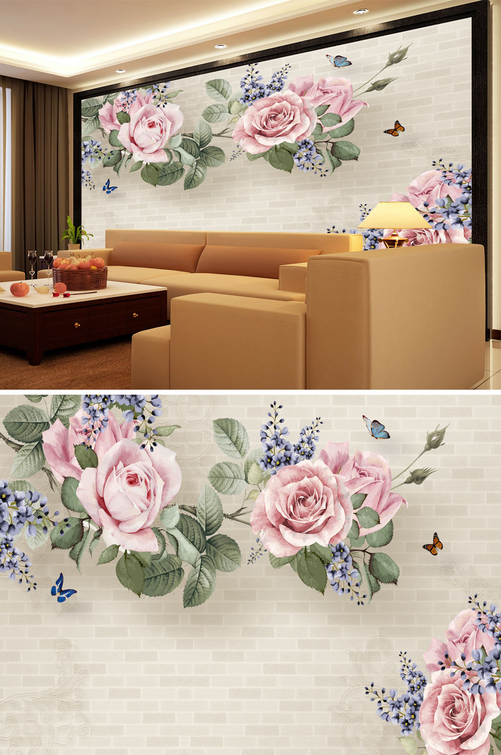 花鸟画牡丹蝴蝶背景墙素材