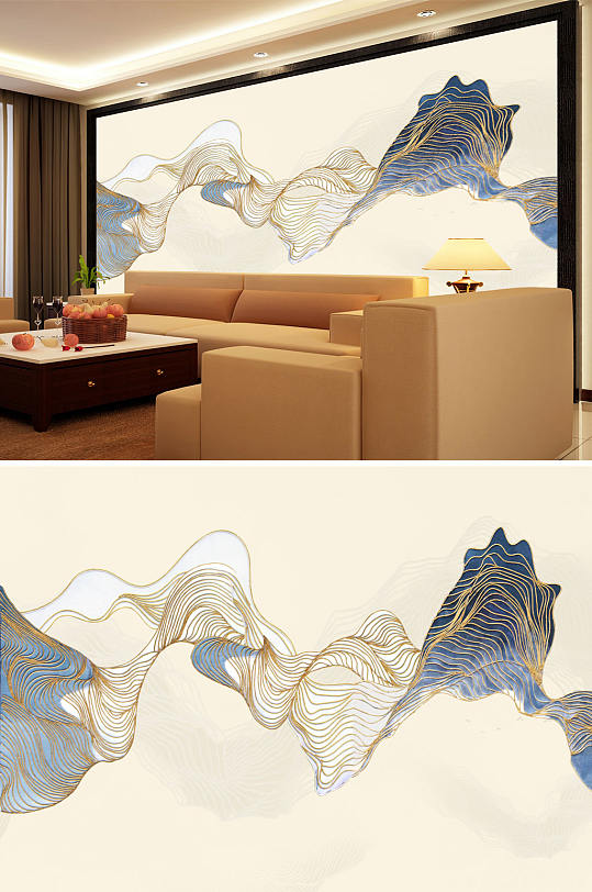 水墨画腰线背景墙-众图网