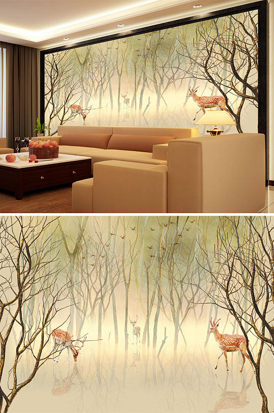 树林梅花鹿背景墙