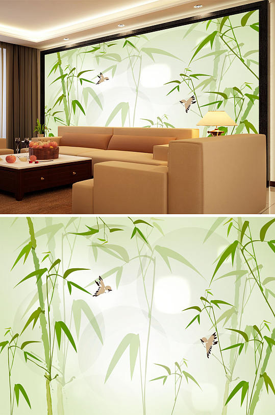 竹子飞鸟家装背景墙