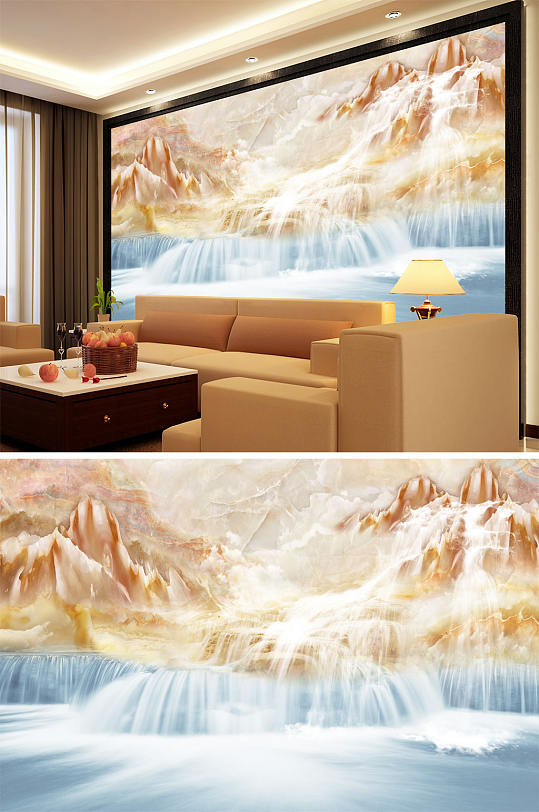 山水画高山流水大理石纹背景墙-众图网