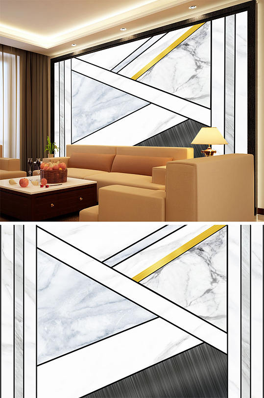 几何线条大理石色块背景墙-众图网