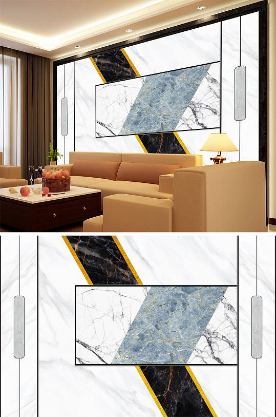 几何大理石色块造型背景墙-众图网