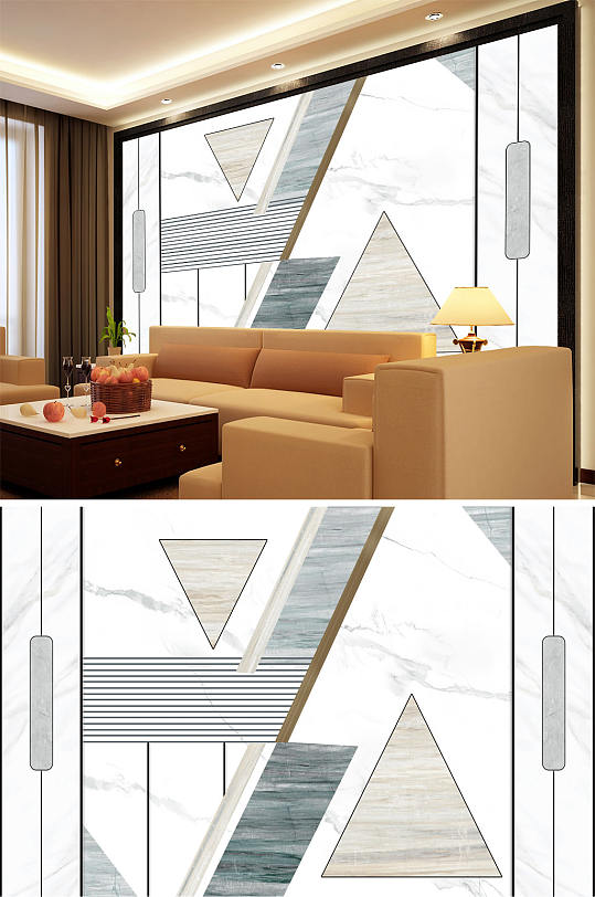 几何三角形造型大理石色块背景墙-众图网