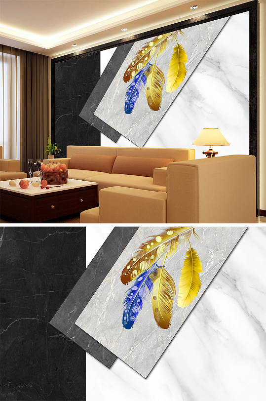 大理石纹羽毛大理石色块背景墙-众图网