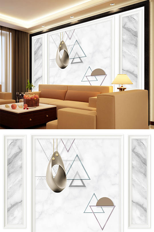 几何三角形造型大理石底纹背景墙-众图网