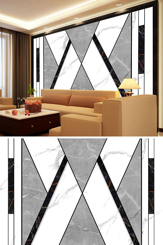 几何三角形大理石色块背景墙-众图网