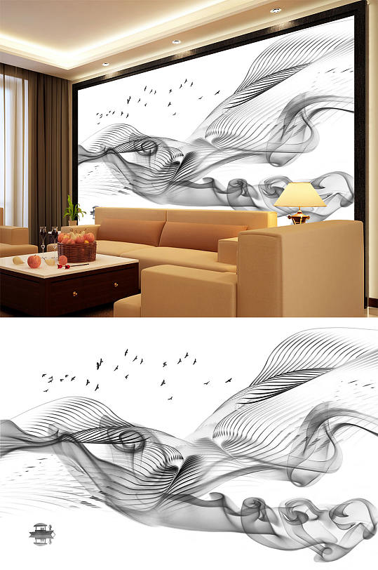 水墨画水墨山水背景墙-众图网