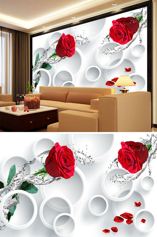 圆圈花瓣玫瑰背景墙