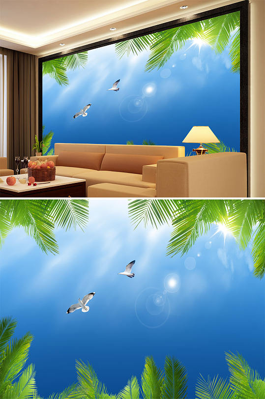 树叶绿叶鸽子芭蕉叶背景墙-众图网