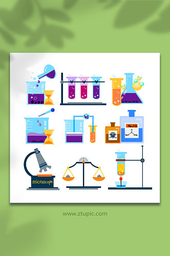 试管显微镜天平化学生物科学研究插画元素