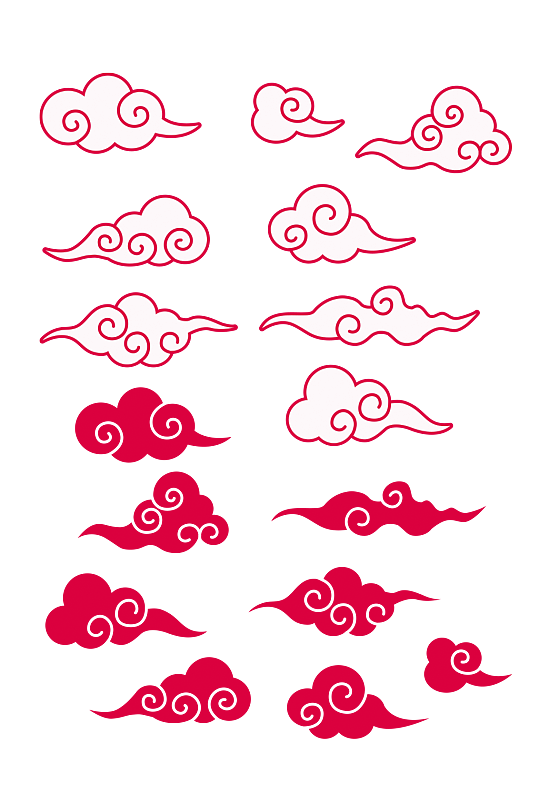 传统云纹免扣素材红色云朵