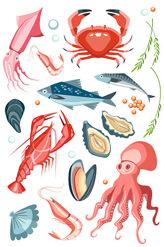 卡通海鲜餐饮宣传插图